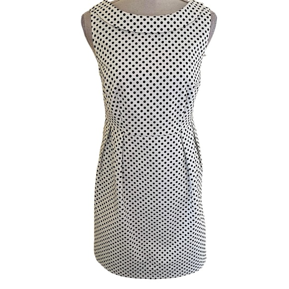 Lands' End White with Small Black Polka Dots Sleeveless Aline Dress 6P - Picture 1 of 11
